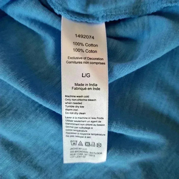 ❤ NWT Jachs Girlfriend Blue Cotton Top Large Slub Knit Short Sleeved Eyelet Yoke - Picture 10 of 12